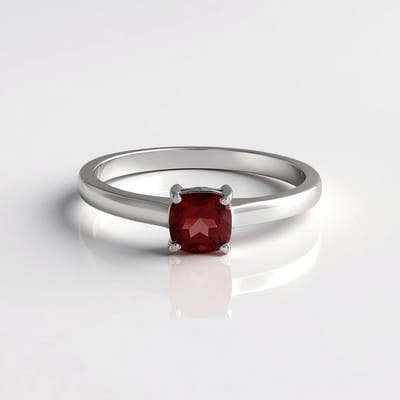 Cavill - Zilveren Ring 925 Sterling Zilver Geplatineerd - Mozambique Granaat 1 09 ct Antiek Kussenslijpsel - Minimalistisch Elegant Sieraad 22x19 mm