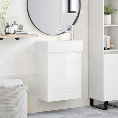 vidaXL - Badkamermeubel - met - kraan - Hoogglans - Wit - 45,5 - x - 22,5 - x - 84 - cm