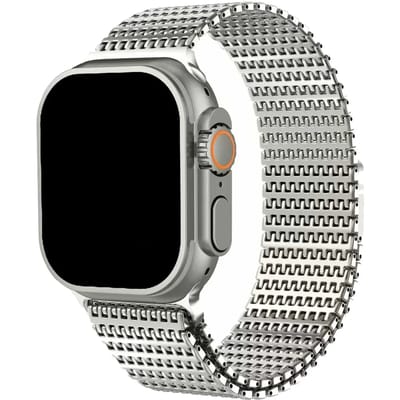123watches bandje Brava - staal - sterrenlicht - 44 · 45 · 46 & 49 mm - Geschikt voor Apple Watch series 1/2/3/4/5/6/7/8/9/10/11/12/SE/SE2/SE3/Ultra/Ultra 2/Ultra 3/Ultra 4