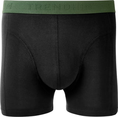 FlexFeel | Zwarte katoenen boxershort met olijfgroene tailleband