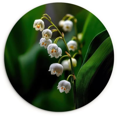 WallCircle® Wandcirkel 120x120 cm - Muurcirkel Bloemen - Wit - Bladeren - Lelietjes - Muurdecoratie woonkamer - Wanddecoratie slaapkamer - Kamer decoratie accessoires - Ronde schilderijen XXL