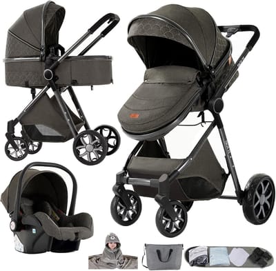 3-in-1 Kinderwagen met Dubbele Duwmodi en Grote Reiswieg