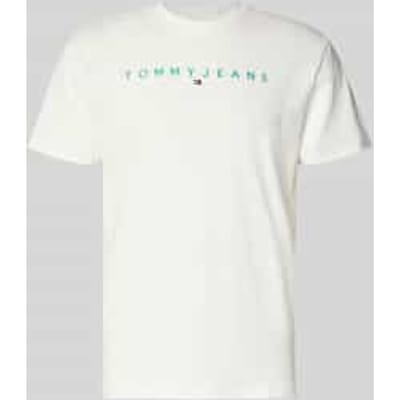 Tommy Hilfiger Tjm Regular Linear Logo Ecru/bahama Green Size: S | Basic T-Shirts Outlet | Heren | Wit