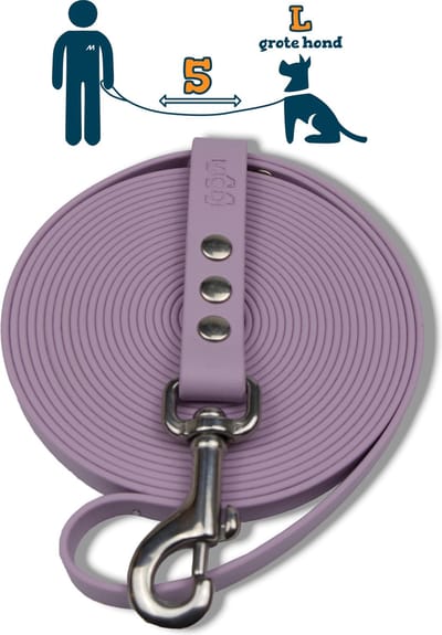 Miqdi lange lijn – BioThane ® - lila - 5 meter lang - 19 mm breed - L/XL - grote hond - lange hondenriem