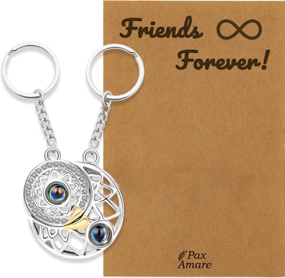 BFF Sleutelhanger voor 2 ' Friends Forever' - Rondjes ILY IN 100 TALEN - Sleutelhanger set op Cadeau Kaartje - Zilverkleurig - Vriendschap Symbool - Pax Amare