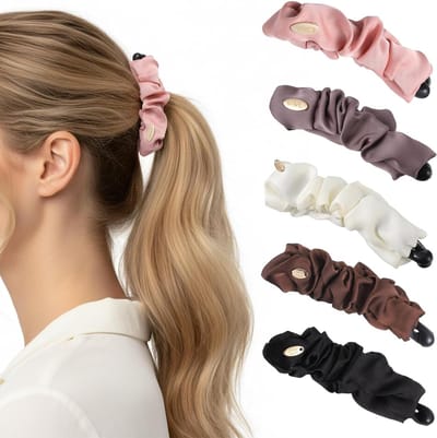5 Stuks Satijnen Banana Haarclips - Antislip Paardenstaart Houder, Grote Ruffled Haaraccessoires voor Vrouwen, Vintage Boho Stijl, Perfect voor Lang Haar