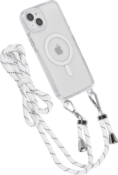 Hoes Geschikt voor: iPhone 15 Plus Hoesje voor om de nek - Magnetisch Magsafe Hoesje Met Koord - Hoes Met Koord - Hoes Cover Met Koord - Wit