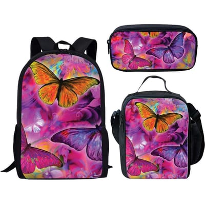 Klassiek Populair Nieuwigheid Grappige vlinder 3D Print 3 stuks/Set leerling Schooltassen Laptop Dagrugzak Rugzak Lunchtas Etui