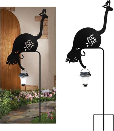 Zonne Energie Katten Lantaarn Tuinstaken Metalen Decoratie Voor Gazon Terras En Pad Weerndige Nacht Met Automatische Aan Uit Schakeling