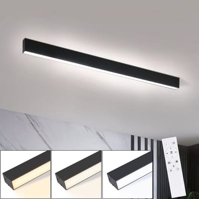 NETTLIFE Plafondlamp - 80CM - zwart - Lange Bureaulamp - Dimbaar - LED Plafondverlichting - met Afstandsbediening - 25W moderne Lamp - voor Slaapkamer | Keuken | Woonkamer
