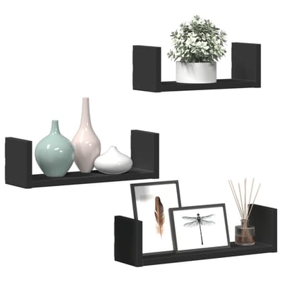 vidaXL - Wandschappen - 3 - st - bewerkt - hout - zwart