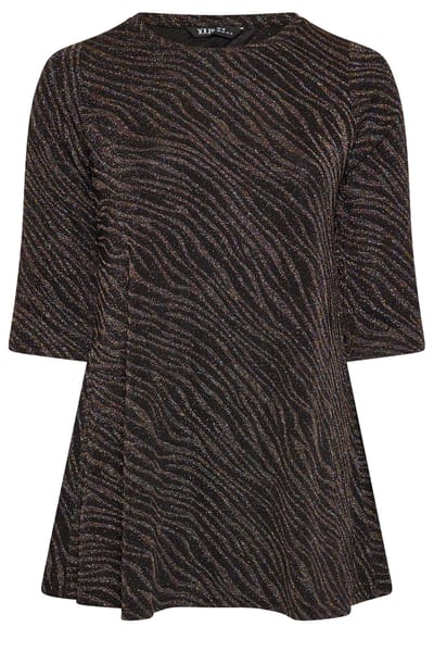 Yours Zwarte Jacquard Top Met Dierenprint En Glitters Size 44