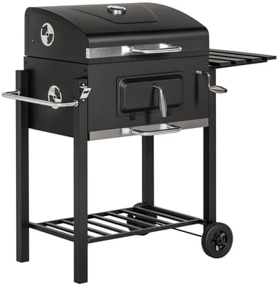 Premie Houtskool Barbecue - Smoker Barbecue - Houtskoolgrill - met Deksel, Handgrepen, Thermometer, Wielen, Warmhoudrek, 2 Grillrooster - BBQ voor Kamperen, Buiten, Tuin - 113 x 65 x 108 cm - Zwart