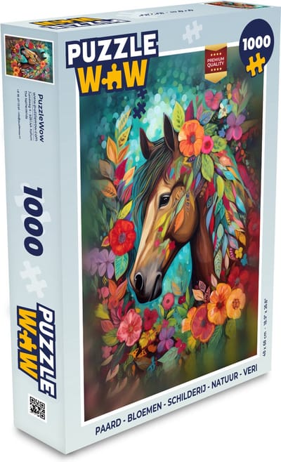 Puzzel Paard - Bloemen - Schilderij - Natuur - Verf - Legpuzzel - Puzzel 1000 stukjes volwassenen