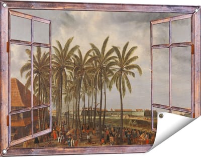 Gards Tuinposter Doorkijk Het Kasteel van Batavia - Andries Beeckman - 90x60 cm - Tuindoek - Tuindecoratie - Wanddecoratie buiten - Tuinschilderij