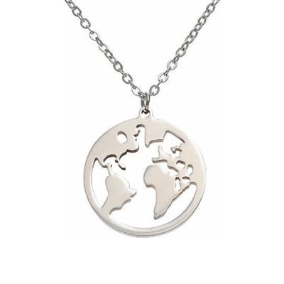 Fako Bijoux - Ketting - Wereldkaart - Wereldbol - 18mm - Zilverkleurig