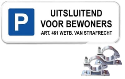 Parkeerbord Bewoners 2 - Weerbestendig Aluminium - 40x15 cm - Bevestiging: Met paalbeugels Ø48mm