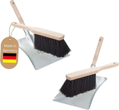 2x stoffer en blik set stoffer en blik handborstel Arenga borstelharen en stoffer en blik metaal zilver gegalvaniseerd stoffer en blik bezem voor vegen hand veegset stoffer en blik stoffer en blik borstel en stoffer en blik