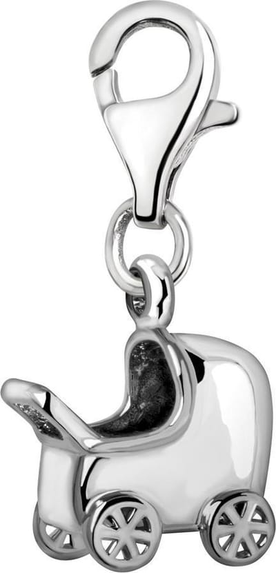 Quiges – 925 - Zilver – Charm - Bedel - Hanger - 3D Baby Buggy - met – sterling - zilver - karabijnslot - geschikt - voor - Bedelarmband HC339