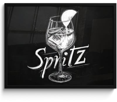 Poster in lijst - Fotolijst 80x60 cm - Posters - Glas spritz - Krijtletters - Ijsblokjes - Citroen - Posterlijst zwart - Decoratie - Wanddecoratie woonkamer - Muurdecoratie slaapkamer