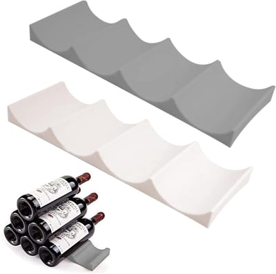 Famanu – Stapelbare flessenhouder set van 2 – Kunststof flessenrek voor koelkast en pantry – Antislip ontwerp