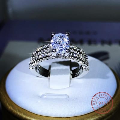 Bagues de mariage élégantes à quatre griffes en argent 925 pour femmes, ensemble de 2 pièces de luxe, bijoux de déclaration, bagues de fête, cadeau d'anniversaire fantaisie 9 blanc