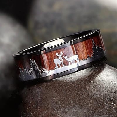 Mode 8mm Zwarte Mannen Roestvrij Staal Ringen Zwart Geborstelde Koa Hout Ringen voor Mannen Vrouwen Bruiloft Verloving Sieraden Verjaardagscadeaus 7