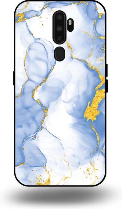 Smartphonica Telefoonhoesje Geschikt voor OPPO A5 2020 met Lichtblauw Goud Marmer Opdruk - TPU Backcover Case Lightblue Gold Marble Design geschikt voor OPPO A5 (2020)