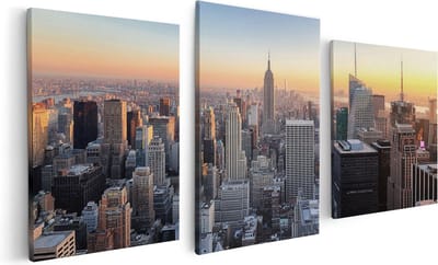 Artaza Canvas Schilderij Drieluik New York Skyline Met Wolkenkrabbers - 120x60 - Foto Op Canvas - Canvas Print