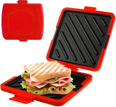 Sandwich Maker Pers - Brood Pan - Snelle Maaltijd - Magnetron Gebruik - 17 cm Breed - Rood