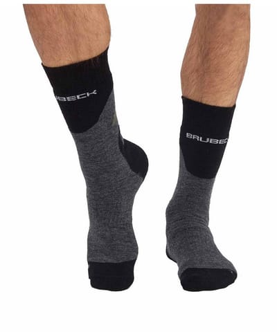 Brubeck TREKKING MERINO Heren Wandelsokken - Hoogwaardige Wolmix & Zilverionen - Ideaal voor Trekking & Outdoor - Grafiet/Kaki 42-44