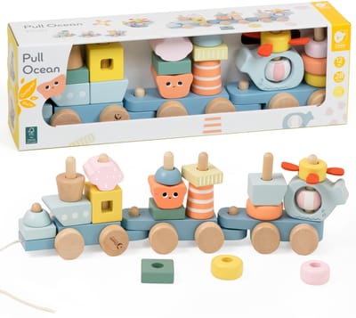 Classic World Houten Trein Met Blokken Om Oceaan Te Trekken 28st