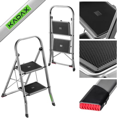KADAX Kleine aluminium ladder, veiligheidsladder, huishoudelijke opstapladder met draagkracht tot 150 kg, inklapbare trapladder, trapladder met antislippoten (2 treden)