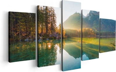 Artaza Canvas Schilderij Vijfluik Zonsopgang Bij Het Meer In De Herfst - 100x50 - Foto Op Canvas - Canvas Print