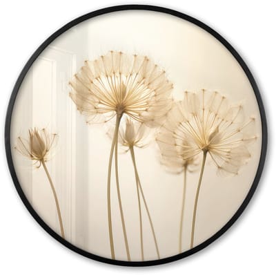 Poster in lijst Rond - Fotolijst 60x60 cm - Posters - Zonlicht - Paardenbloem - Botanisch - Bloemen - Ronde posterlijst zwart - Decoratie - Wanddecoratie woonkamer - Muurdecoratie slaapkamer