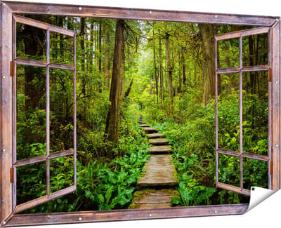 Gards Tuinposter Doorkijk Voetpad in het Bos met Groene Planten - 180x120 cm - Tuindoek - Tuindecoratie - Wanddecoratie buiten - Tuinschilderij