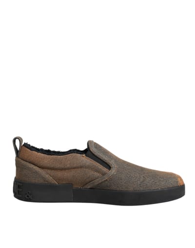 Dolce & Gabbana Brown Katoenen Lage Slip-On Sneakerschoenen