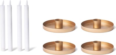 4x kaarsenhouders 6cm metalen taps toelopende kaarsen tafelkaarsen goud met LED-kaarsen echte wax premium taps toelopende kaarsen vlamloos elektrisch Adventskrans kaarsenhouder Kersttafeldecoratie
