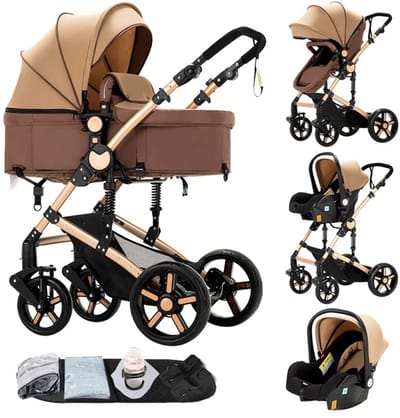 Brandistry - 3 in 1 kinderwagen - Kinderwagen - Maxi Cosi - Wandelwagen - Lichtgewicht - Opvouwbaar - Inclusief Regenhoes - Khaki