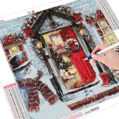 Peinture diamant 5D d'hiver, mosaïque de bonhomme de neige, point de croix, strass 30x30CM gray