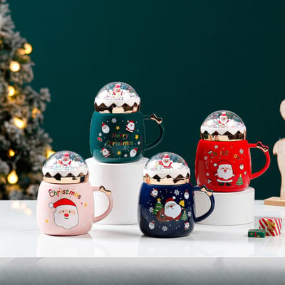 Creatieve Kerst Keramische Kop Schattige Kerstman Mok Huishoudelijke Waterbeker Cadeau Beker 401-500ml white