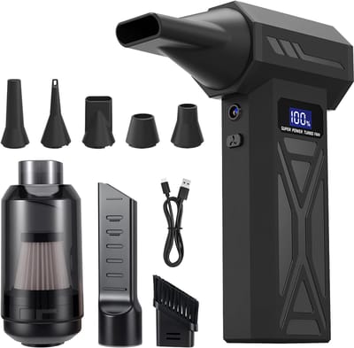 2-in-1 elektrische stofblazer, 4-versnellingen 110000 tpm elektrische luchtblazer, mini-blazer accu, blazer perslucht met digitaal display voor computertoetsenbord huis buiten auto reinigingsset