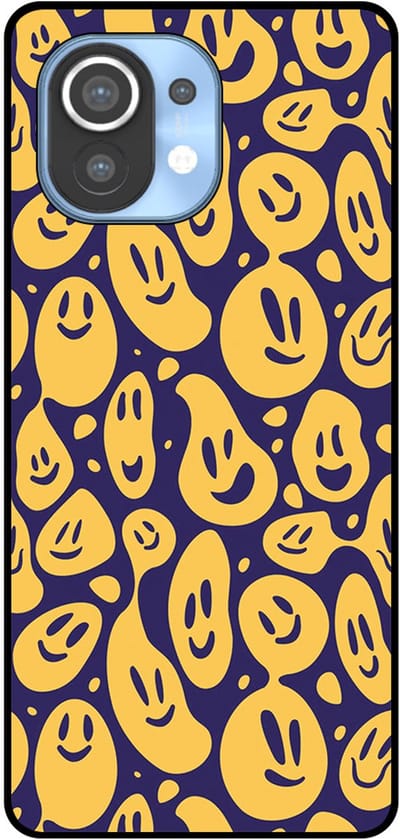 Smartphonica Telefoonhoesje Geschikt voor Xiaomi Mi 11 met smiley opdruk - TPU backcover case emoji design - Paars Geel geschikt voor Xiaomi Mi 11
