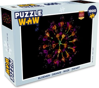 Puzzel Bloemen - Oranje - Roze - Zwart - Legpuzzel - Puzzel 1000 stukjes volwassenen