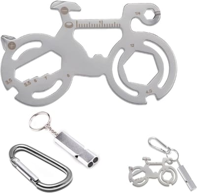 Dailygoods- Multitool 12-in-1 Hoogwaardig - Fiets Sleutelhanger - Gereedschap met Fluitje - Karabijnhaak - Roestvrij Staal - Duurzaam en Praktisch