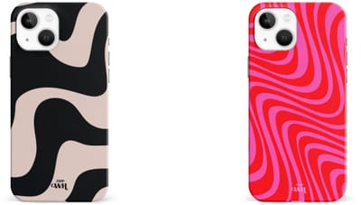 xoxo Wildhearts telefoonhoesjes Berry Much Rood Roze + Ride With Me Zwart Beige – Double Layer Hard Cases met golvend design – stevig en stijlvol – geschikt voor iPhone 13