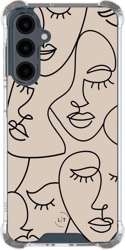 Shockproof hoesje - Geschikt voor Samsung Galaxy A16 - Abstract faces - Extra sterke case - TPU/polycarbonaat - Print / Illustratie - Beige, Transparant
