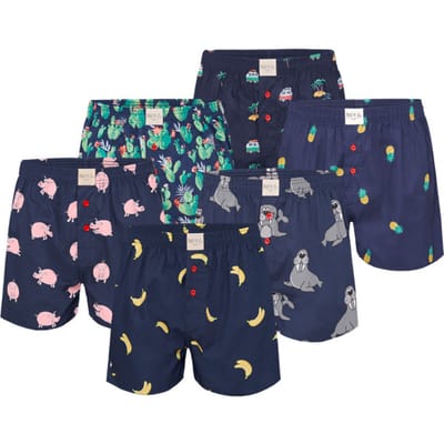 Phil & Co Geweven Wijde Boxershorts Heren 6-Pack Multipack met Print - Maat M - Losse boxershort heren