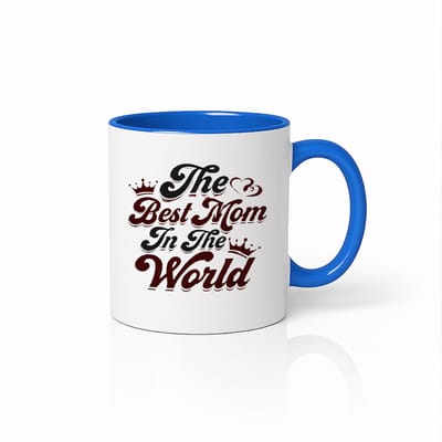 Koffiemok - The Best Mom In The World - Tweekleurig Blauw & Wit - Speciaal Moederdag Geschenk