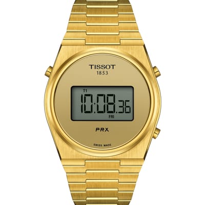 TISSOT PRX Digitale Unisex Horloge met Gouden Wijzerplaat en Armband, Model T1374633302000 [Officiële Import]